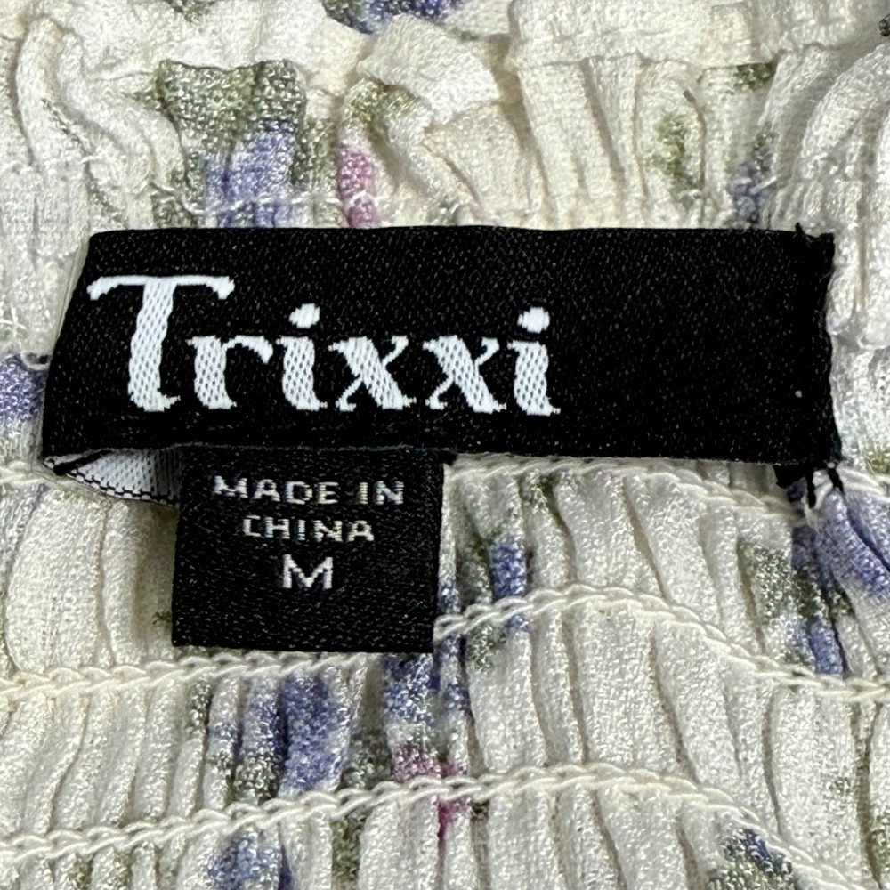 Trixxi Womens‎ Medium Floral Tiered Maxi Dress White Purple Tie Shoulder Smocked - Picture 2 of 12